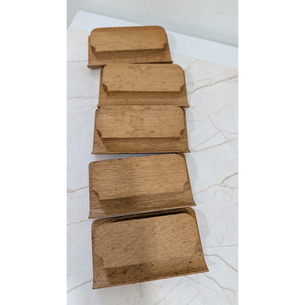Vintage Solid Oak Recessed Drawer Pulls Set of 5 Mid Century Wood Handles 4x2.25 - Picture 6 of 6